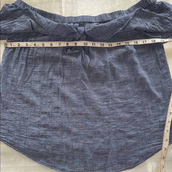 Naked Zebra Chambray Peasant Off-Shoulder Swing Top Ruffle & Tie Detail Sz Large - Picture 7 of 12
